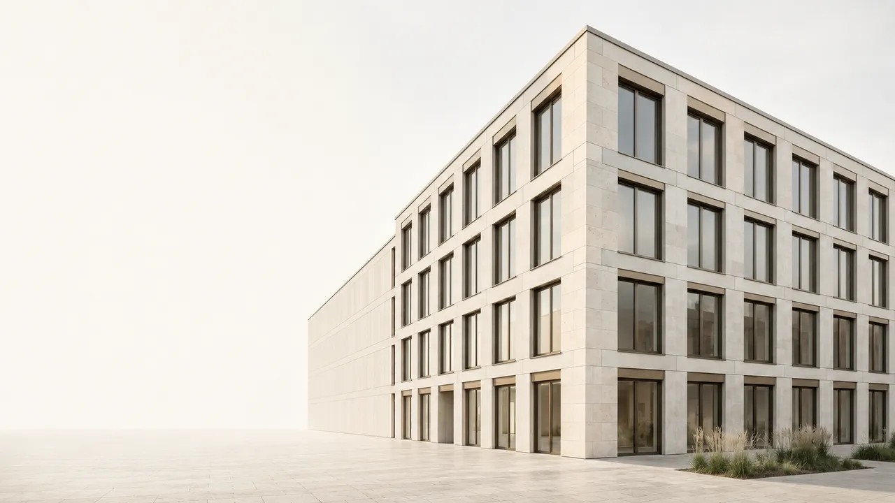 Modernes, helles Bürogebäude in ruhigem Tageslicht – sinnbildlich für eine sachliche Immobilienbewertung